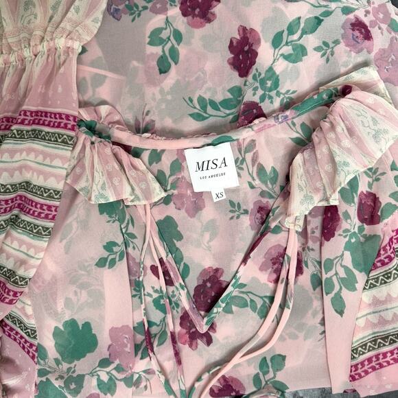 Misa Los Angeles Revolve Pink Green Floral Festival Bohemian Blouse Women’s XS - Picture 5 of 12